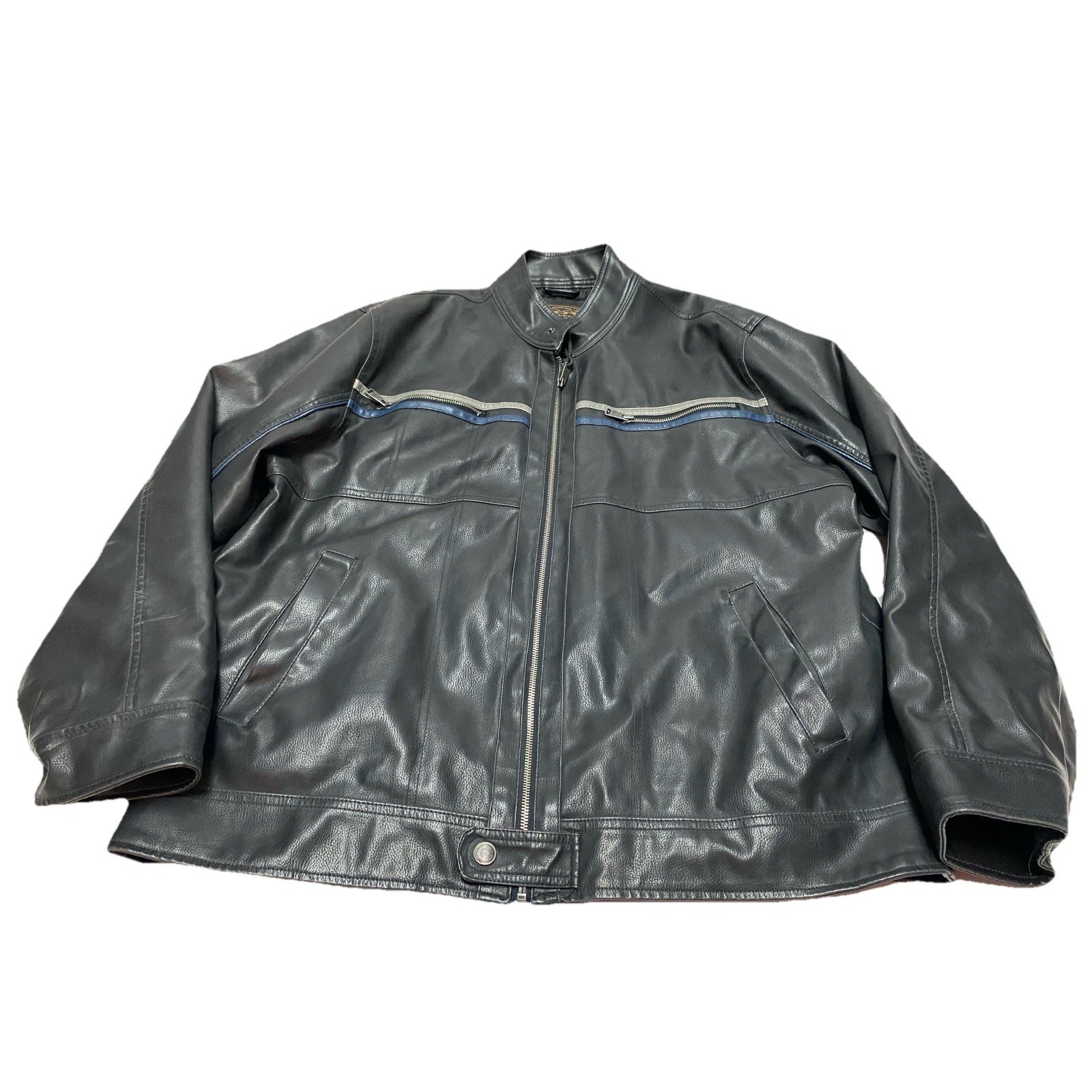 Vtg Arizona Jean Co Faux Leather Men's Racer Motorcycle Zip Jacket 2xl Black 90s